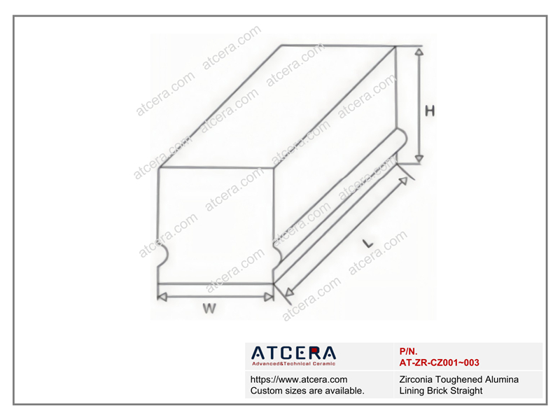 Drawing of Zirconia Toughened Alumina Lining Brick Straight